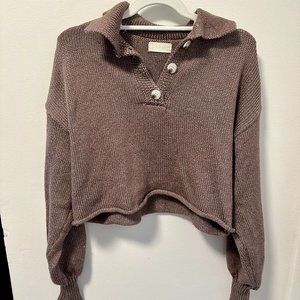 Altar'd State Brown Crop Knit Sweater